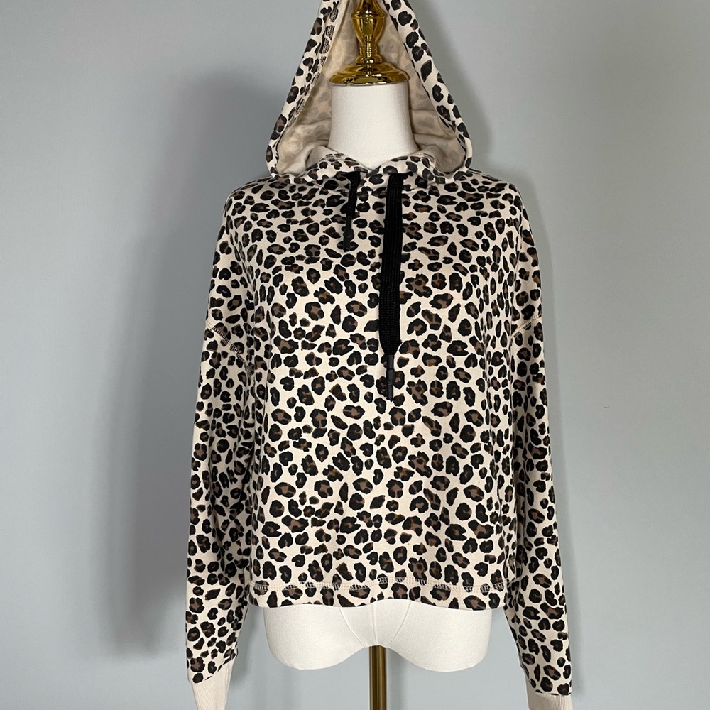Stradivarius Leopard Print Hoodie - Cream and Black